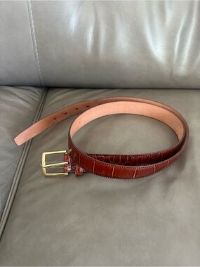 Men's Jos A Bank Brown Croc-Embossed Leather Belt with Gold Buckle